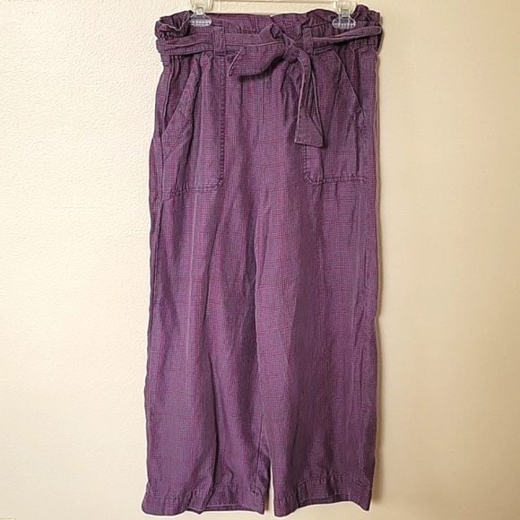 Marine Layer Caroline Purple Red Plaid Cropped Wide Leg Paperbag Pants - Size XL - Picture 1 of 8